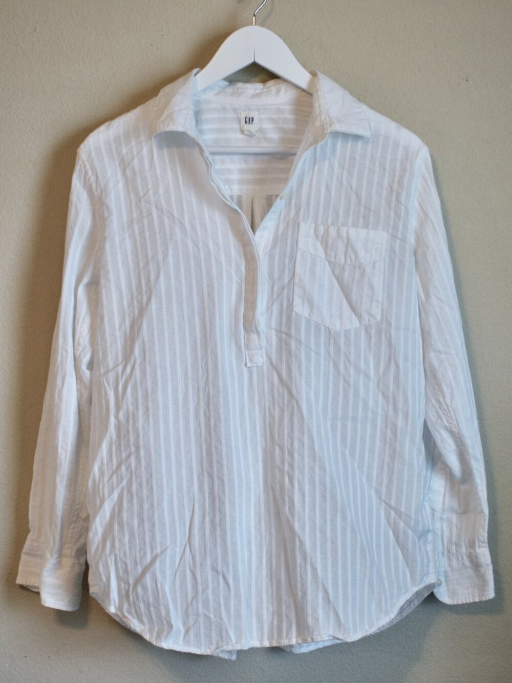 Gap White Tonal Stripe Popover Shirt 100% Cotton Size M